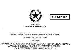 PP 15/2023 tentang THR dan Gaji ke-13 Aparatur Negara dan Pensiunan 2023