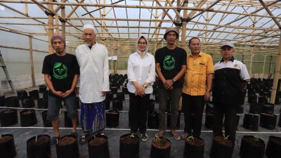 Airin Rachmi Diany tanam bibit melon bersama kelompok petani muda milenial di Saung Abah Farm, Kabupaten Serang (3)